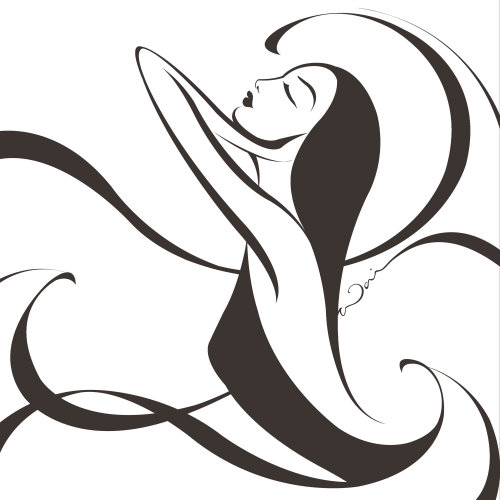 Black and White illustration of woman swimming in the sea, waves flowing around her.