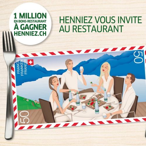 Henniez advertisement for M&C Saatchi, one of two illustrations used in a multimedia restaurant camp