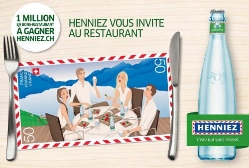 Henniez为M＆C Saatchi提供广告，这是多媒体餐厅营地中使用的两个插图之一