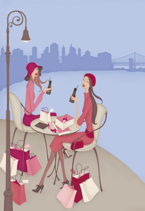 Champagne Freixenet Gagnez un voyage pour deux à New York. Annonce de magazine d&#39;une page, Deux femmes assises