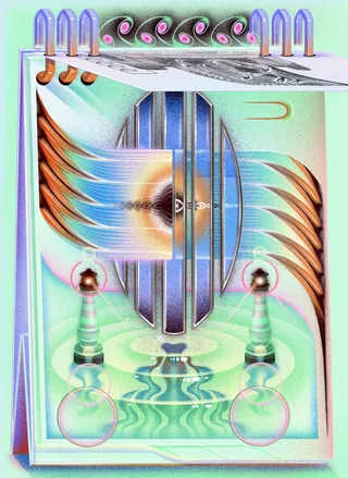 Abstract digital artwork with symmetrical shapes and vibrant colors