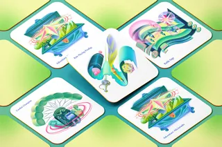 Colorful futuristic abstract geometric shapes and technology illustrations on cards
