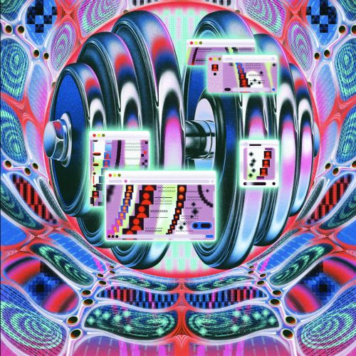 Abstract digital wheel with geometric and psychedelic patterns by Wenjing Yang