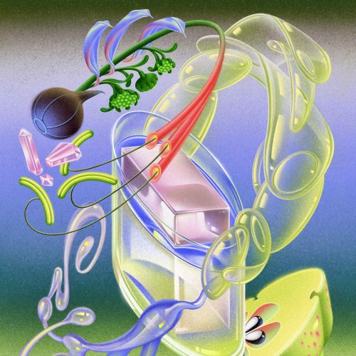 Abstract colorful botanical forms and flowing ribbons by Wenjing Yang