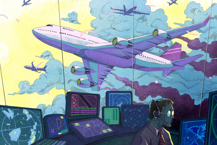 绘画描绘空中交通管制员危机
