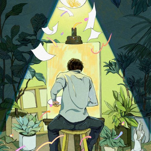Digital painting titled "Drawing is My Shelter"