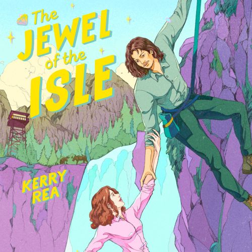 Two women climbing a waterfall on a rocky cliff