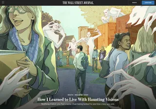 People walking with ghostly hands and haunting figures around them