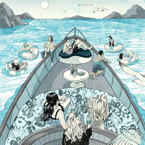 People enjoying a boat party and swimming in the sea by Weston Wei