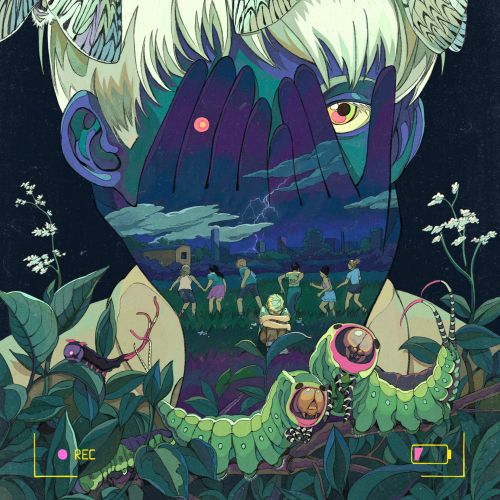 Surreal portrait combining a white-haired figure and detailed hidden scenes by Weston Wei