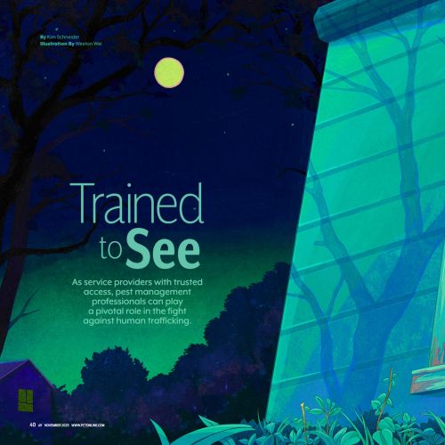 Human trafficking awareness sign on house exterior at night by Weston Wei