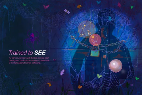 Illustration with spider webs, chains, and orbs by Weston Wei