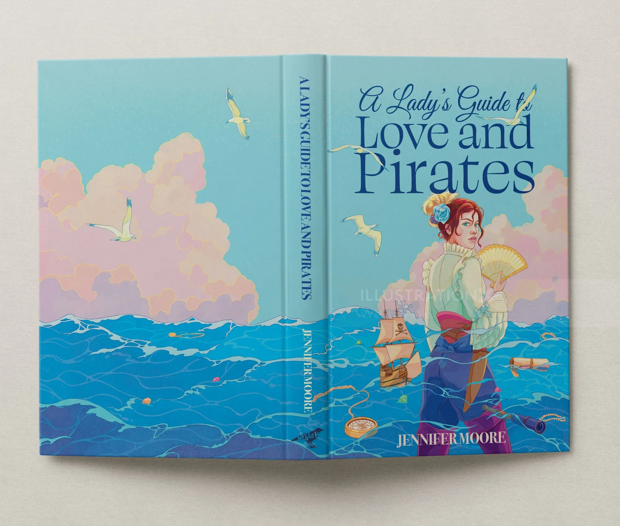Book cover of A Lady's Guide to Love and Pirates by Jennifer Moore, illustration by Weston Wei