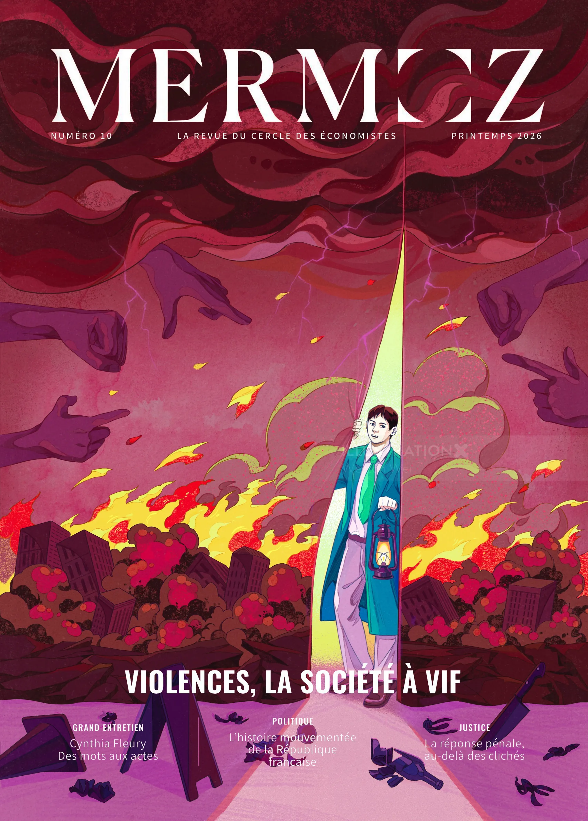 Mermoz magazine cover illustration on violence by Weston Wei