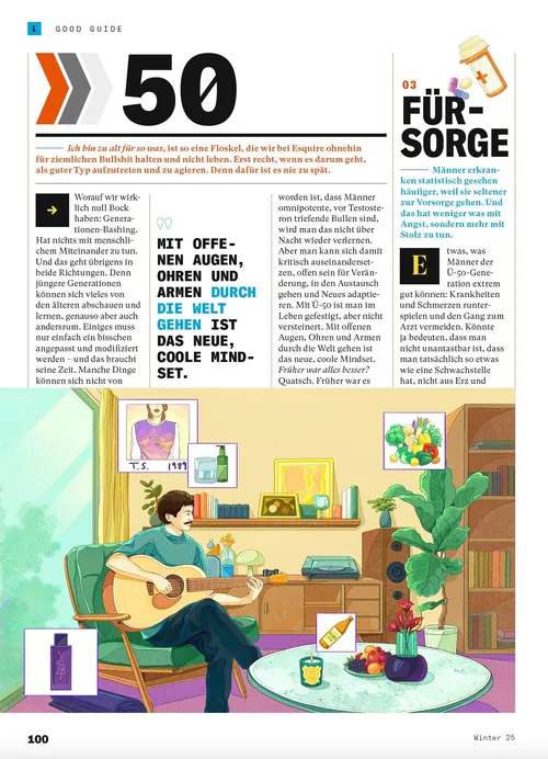 Illustration by Weston Wei of a man playing guitar in a colorful home