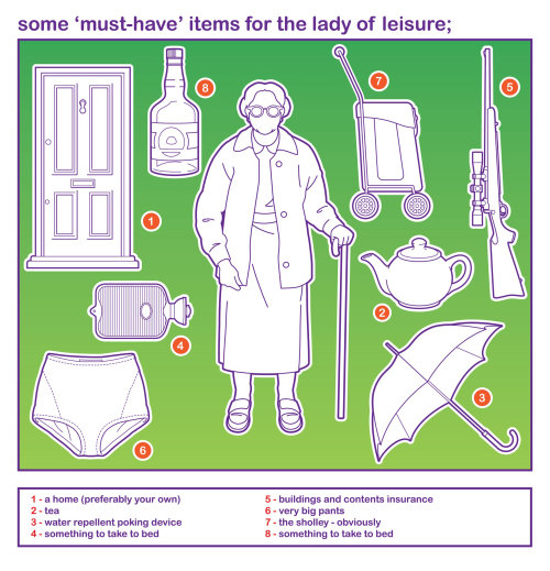 OAP Survival Kit illustration for a lady of leisure.