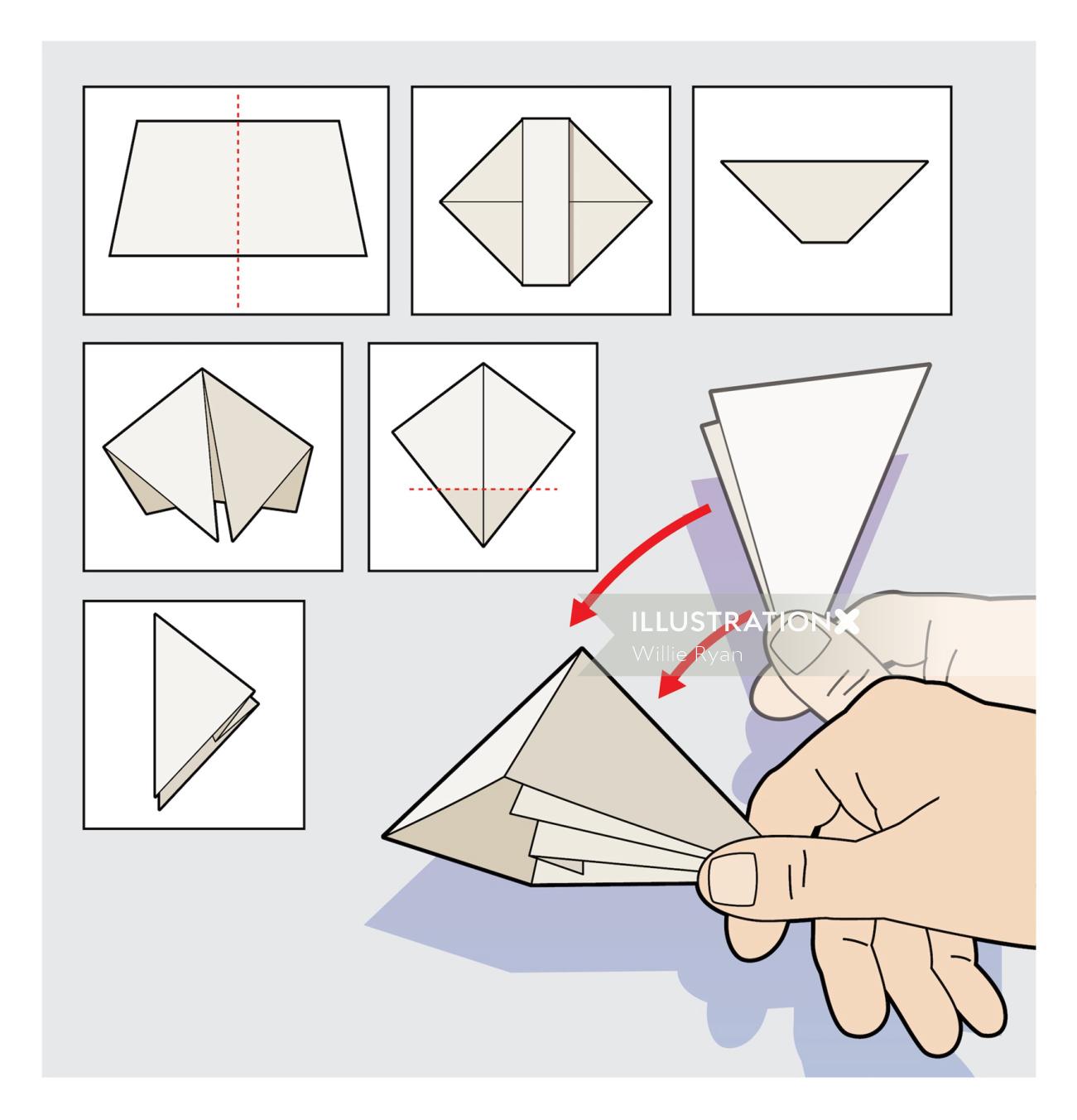 折り紙ステップバイステップのインフォグラフィックイラスト