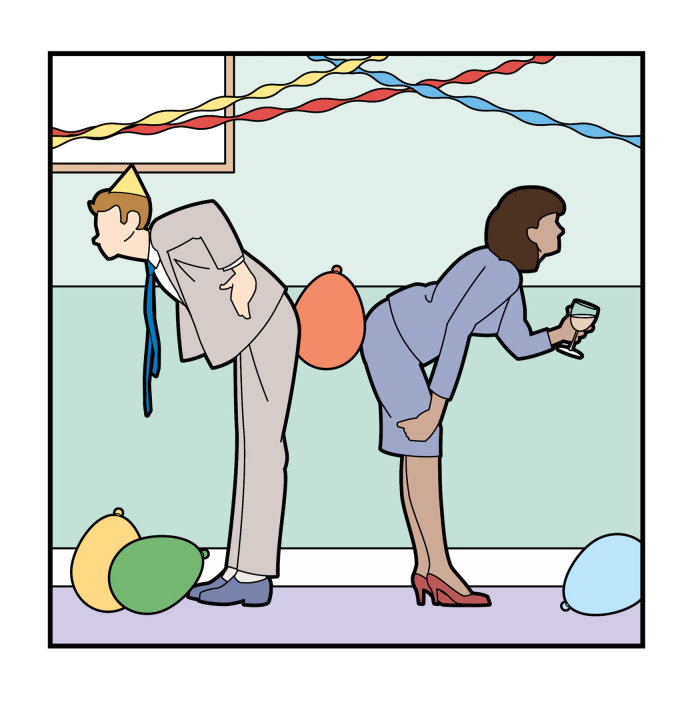 Man and woman playing office party games