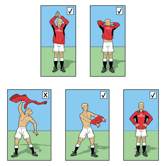 Footballer removing t-shirt humorous illustration
