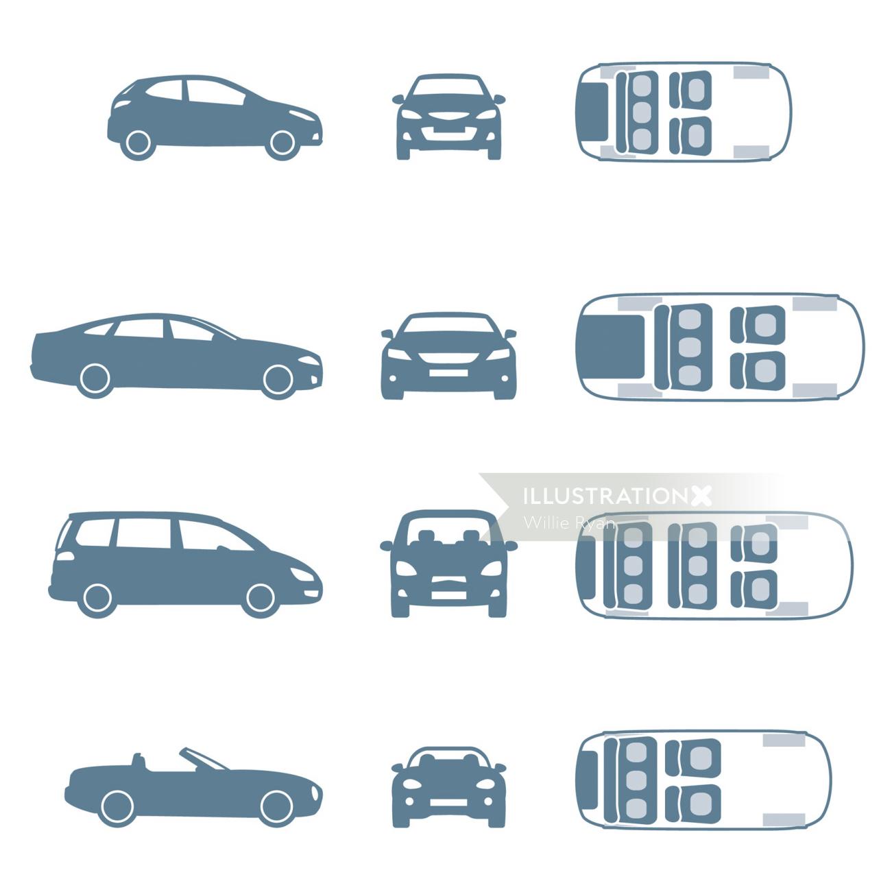 Illustration vectorielle de différents modèles de voitures