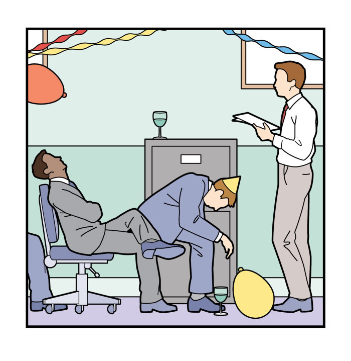 Man Speech in a office party illustration by Willie Ryan