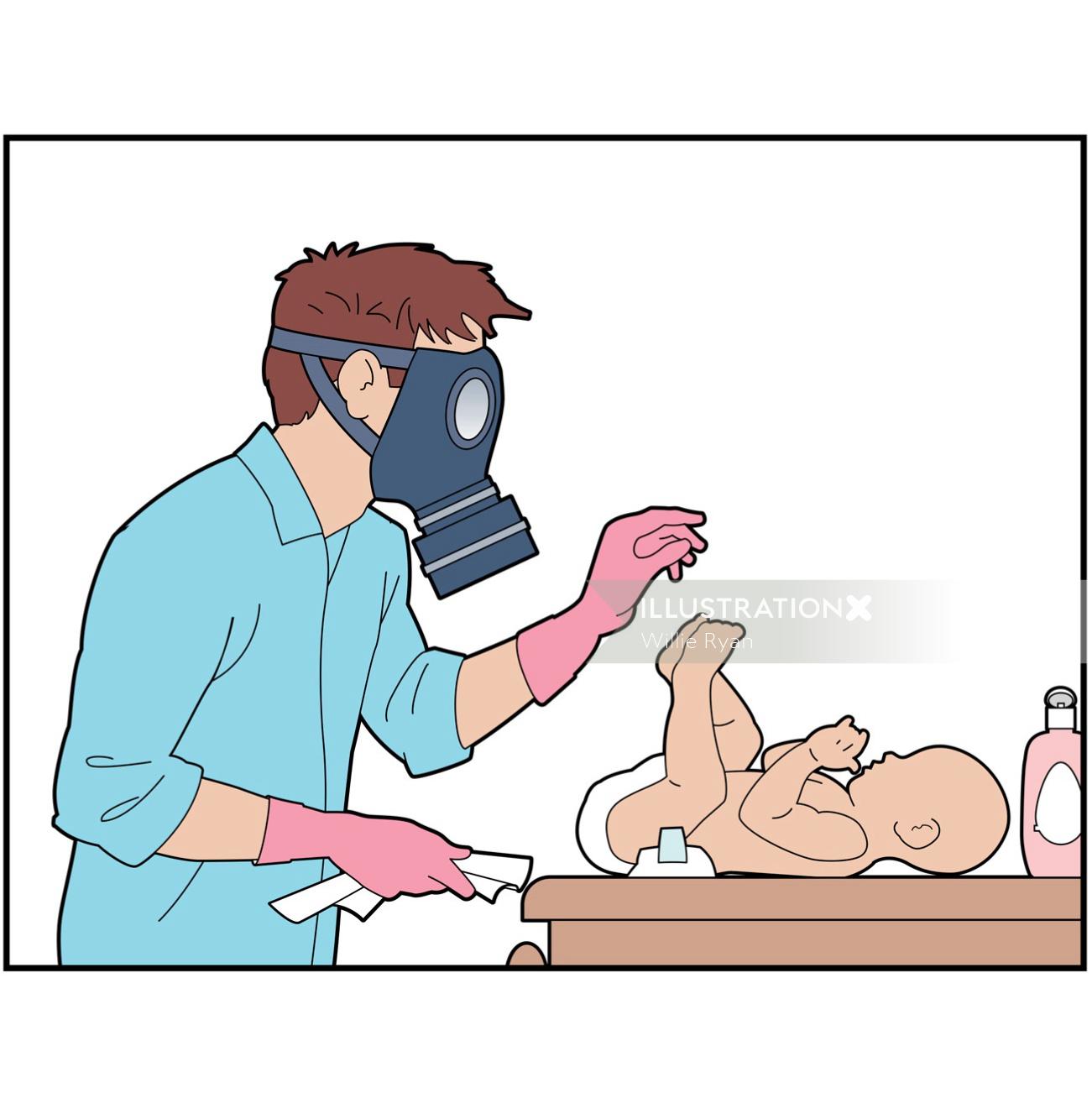 changing diaper of a baby illustration