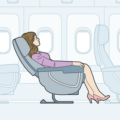 坐在飞机上的女人矢量插画