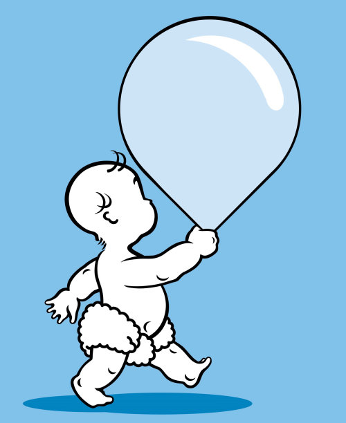 line artwork of little boy holding balloon