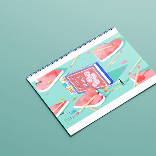2023 monthly calendar with pink and teal watercolor design