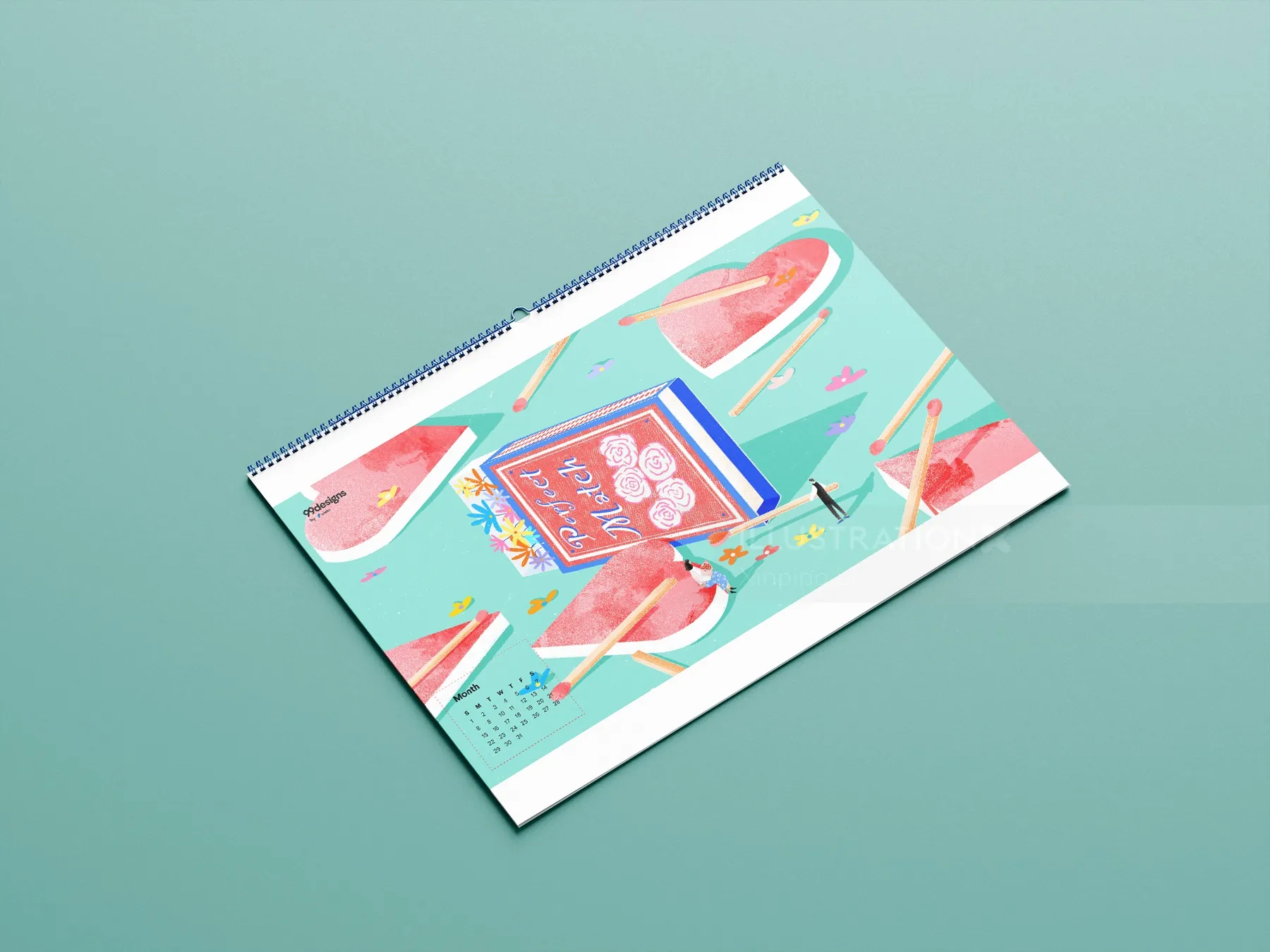 2023 monthly calendar with pink and teal watercolor design