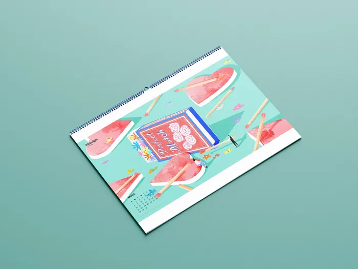 2023 monthly calendar with pink and teal watercolor design