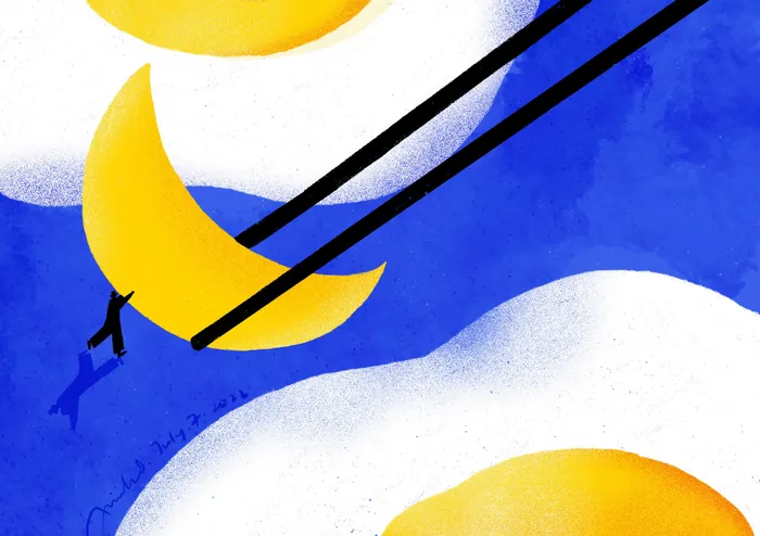 Person placing a crescent moon using chopsticks among fried eggs