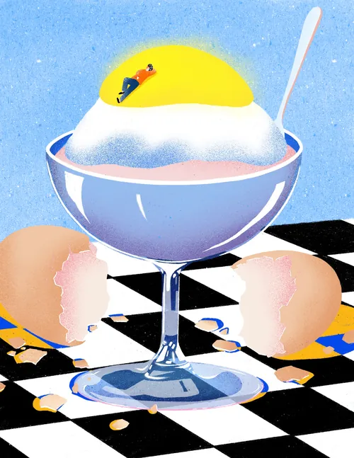 Illustration (TERM303) d'un dessert garni de jaune d'œuf dans un bol en verre