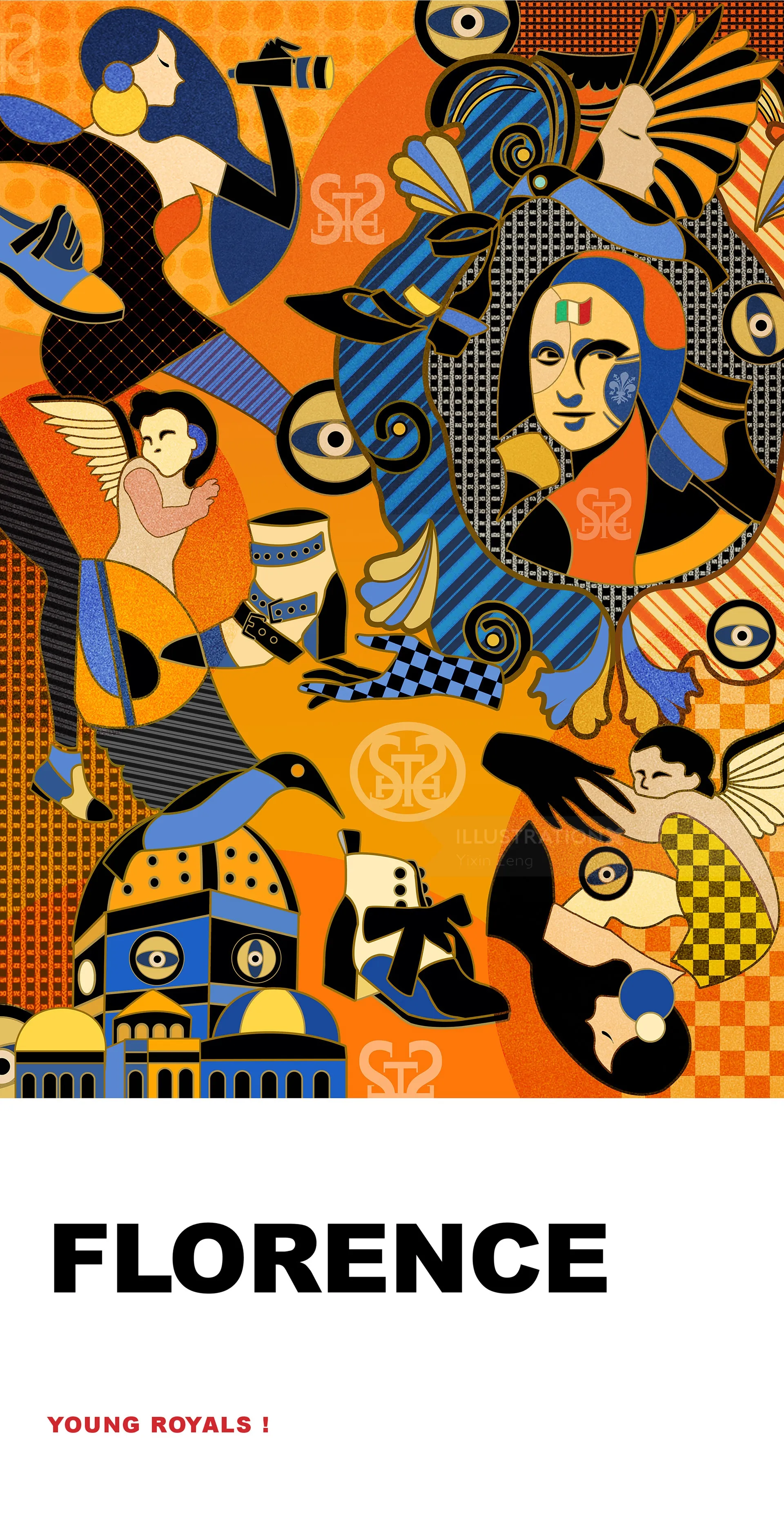 Abstract geometric shapes with a stylized human face by Yixin Zeng