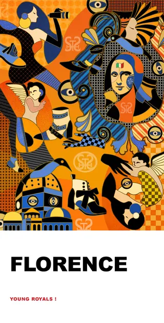 Abstract geometric shapes with a stylized human face by Yixin Zeng