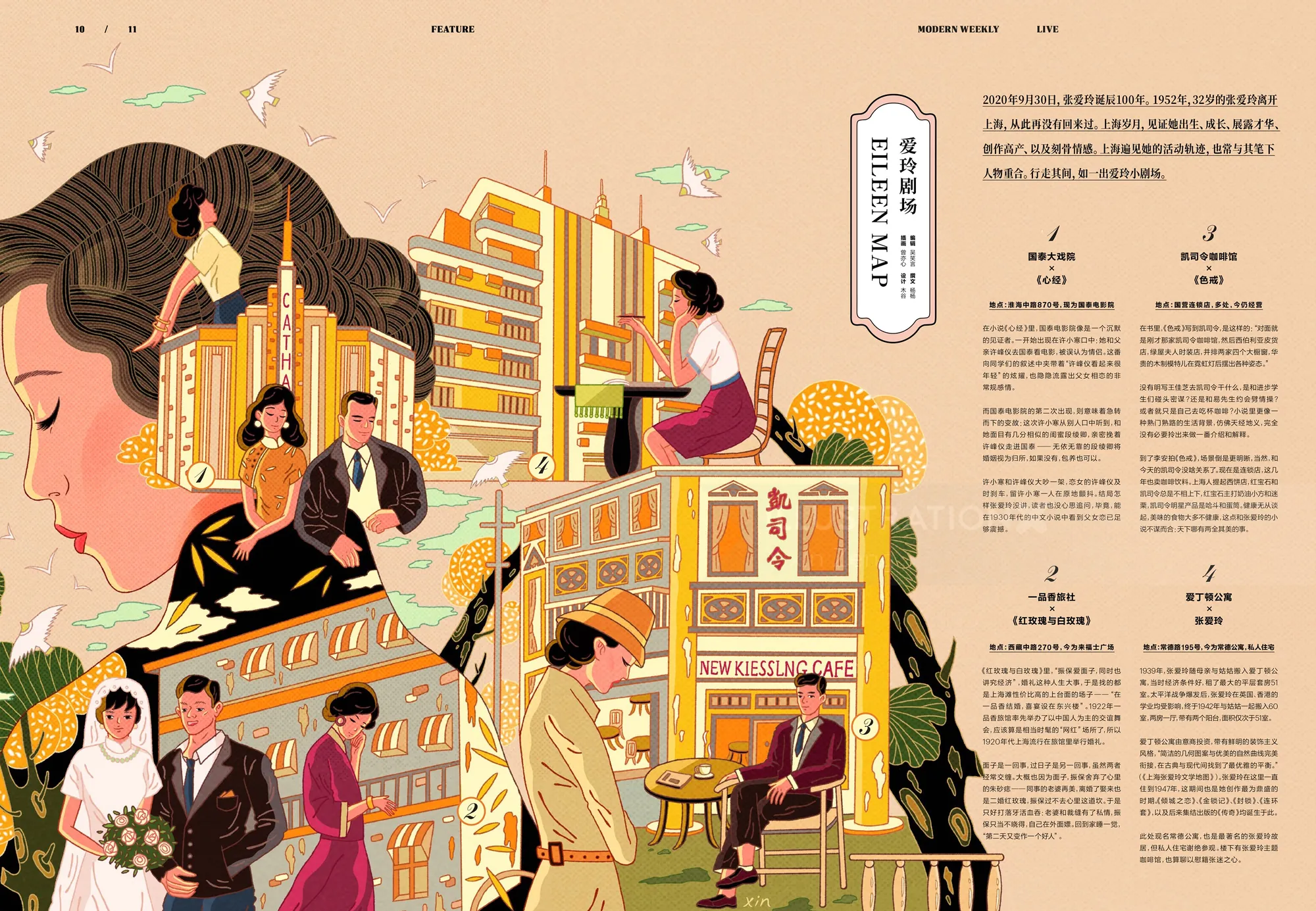 Women reading books outdoors in urban and garden scenes by Yixin Zeng