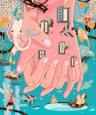 Hands of love illustration by Yixin Zeng