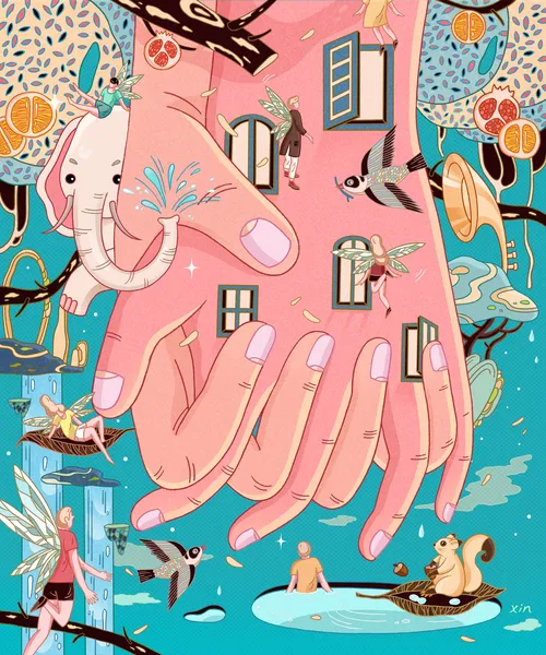Hands of love illustration by Yixin Zeng