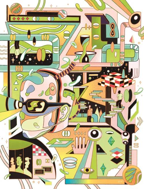 Abstract colorful geometric and surreal artwork by Yixin Zeng