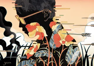 Silhouette with flowers and arrows by Yixin Zeng