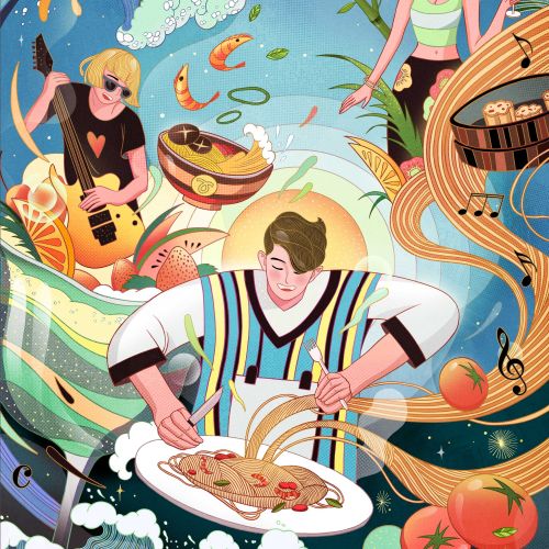 Illustration about Enjoy the meal for TAI KOO LI