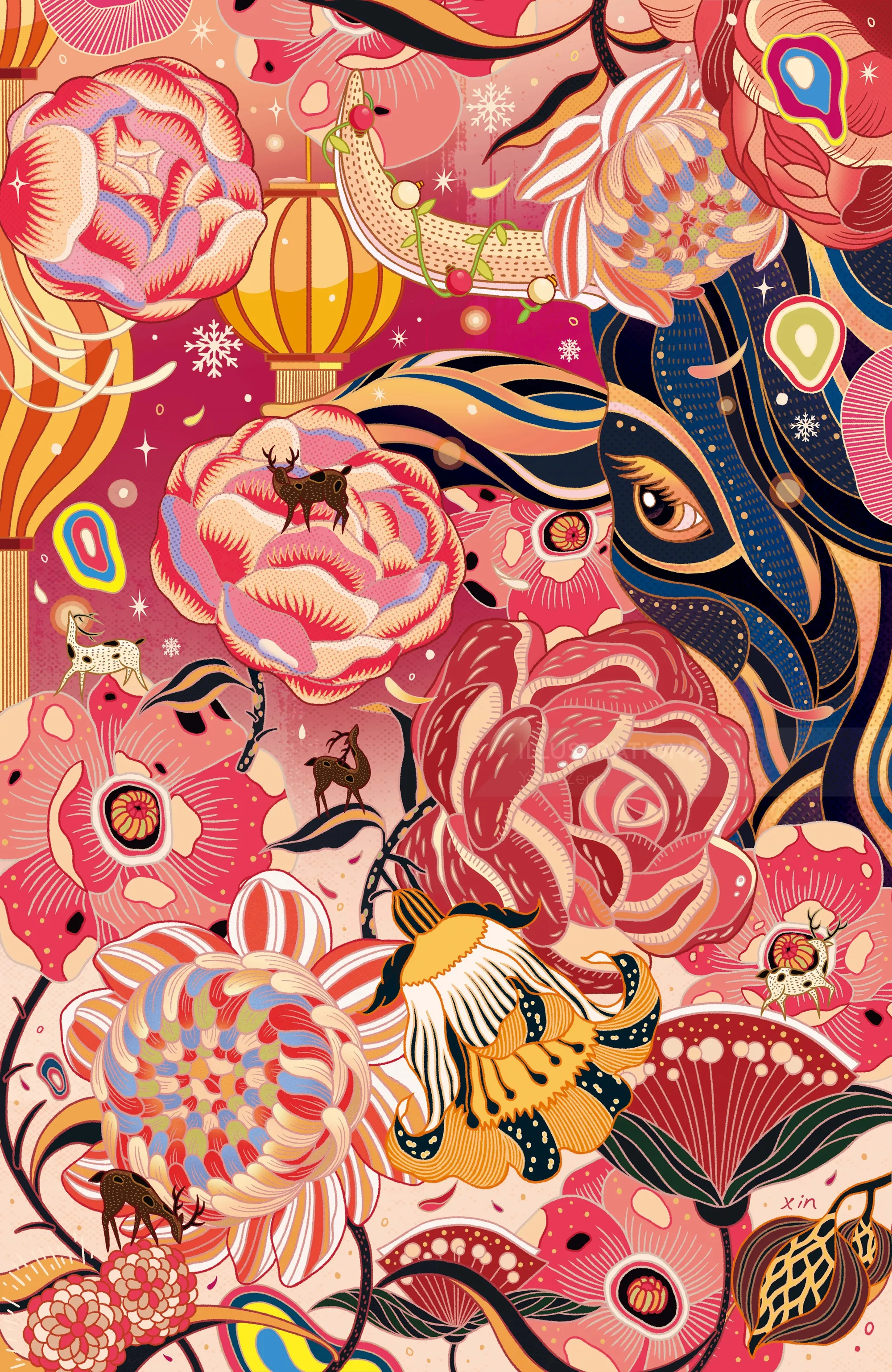 Colorful floral and abstract pattern artwork by Yixin Zeng