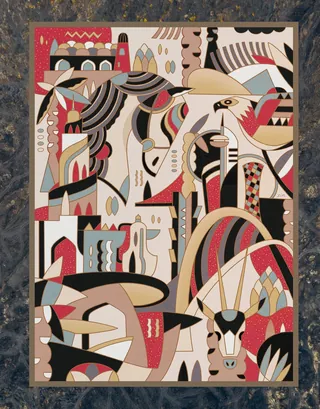 Abstract geometric shapes and stylized animals by Yixin Zeng
