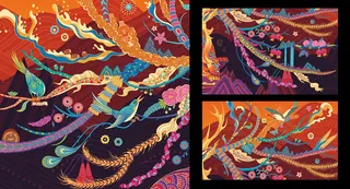 Colorful abstract serpent-like patterns by Yixin Zeng