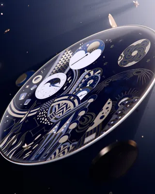 Detailed close-up of a stylish wristwatch face with abstract designs