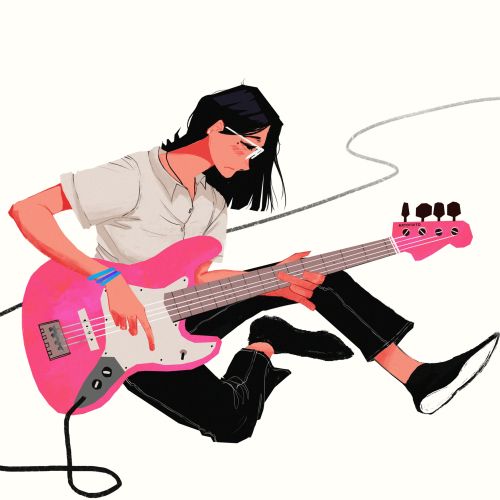 Comic painting of a lady guitarist