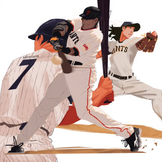 Simple brush strokes to depict baseball athletes