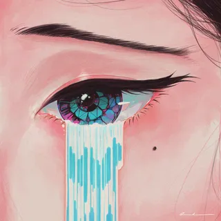 A painting of a woman crying