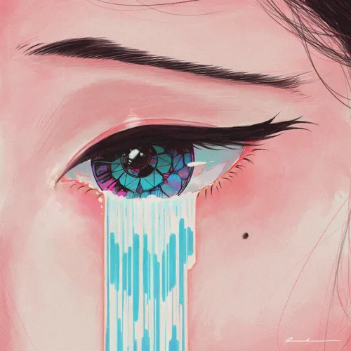 A painting of a woman crying