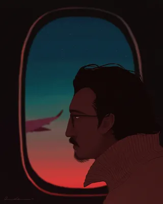 Graphic design of airplane traveler